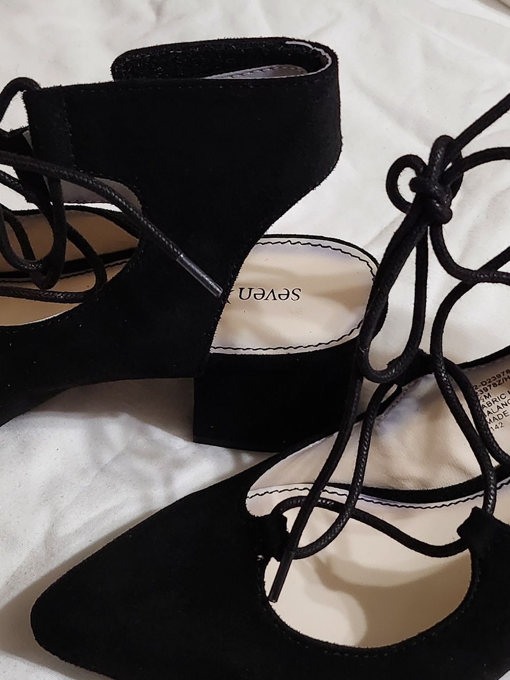Seven Dials Black Lace-Up Pointed Block Heel Pumps